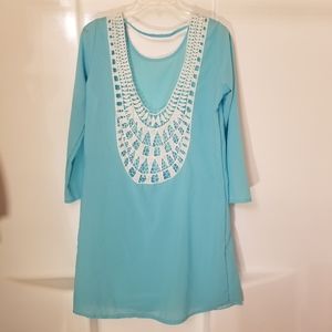 Mini dress with white lace trim